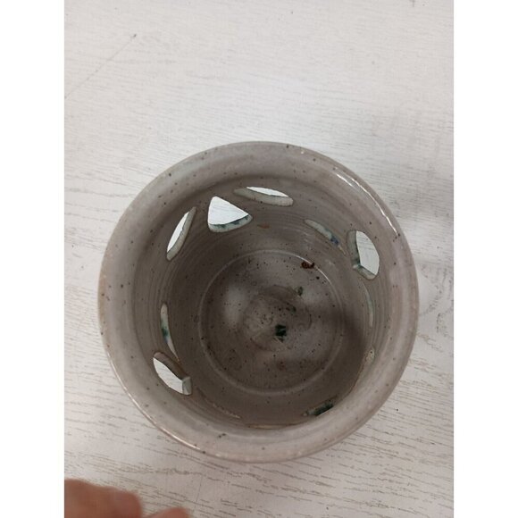 Vintage Studio Pottery Candle Holder Stoneware Blue Splatter Flower Petal Design - Picture 5 of 10